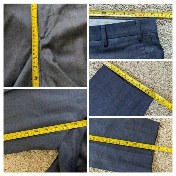 Zanella Dress Pants Mens 33 Blue-401 Plaid Wool TODD 111184 Flat Front Business - Picture 9 of 10